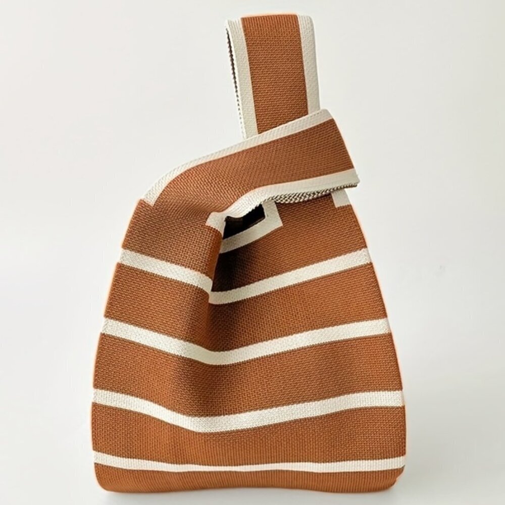 Travel Passions - Brown Chic Striped Knit Tote Bag